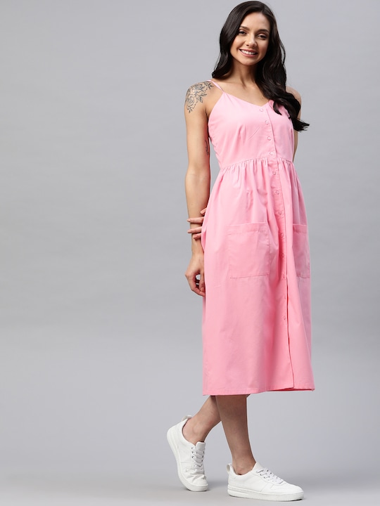 Mast & Harbour Solid Pure Cotton A-Line Midi Dress