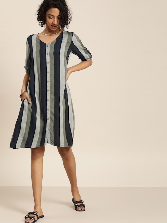 Taavi Women Woven Legacy A-Line Sustainable Dress with Pockets