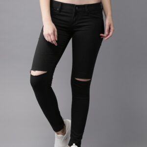 HERE&NOW Women Skinny Fit Slash Knee Stretchable Jeans