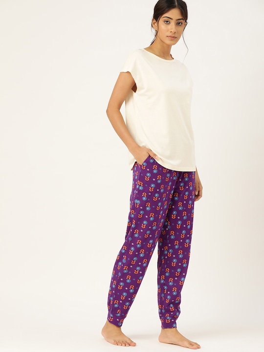 ETC Women Pure Cotton Solid Pyjama Set