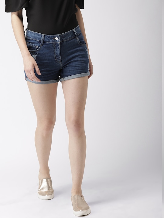 Mast & Harbour Women Washed Regular Fit Denim Shorts