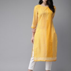 Anouk Women Yellow Printed A-Line Kurta