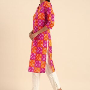 Anouk Women Pink & Orange Colourblocked Kurta