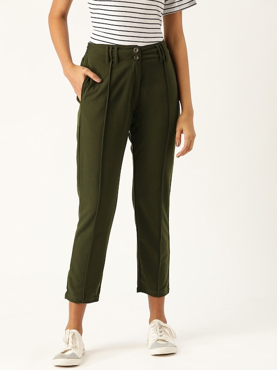 DressBerry Women Regular Fit Solid Cropped Trousers