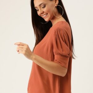 DressBerry Women Rust Orange Solid Top