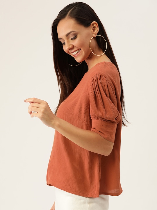 DressBerry Women Rust Orange Solid Top