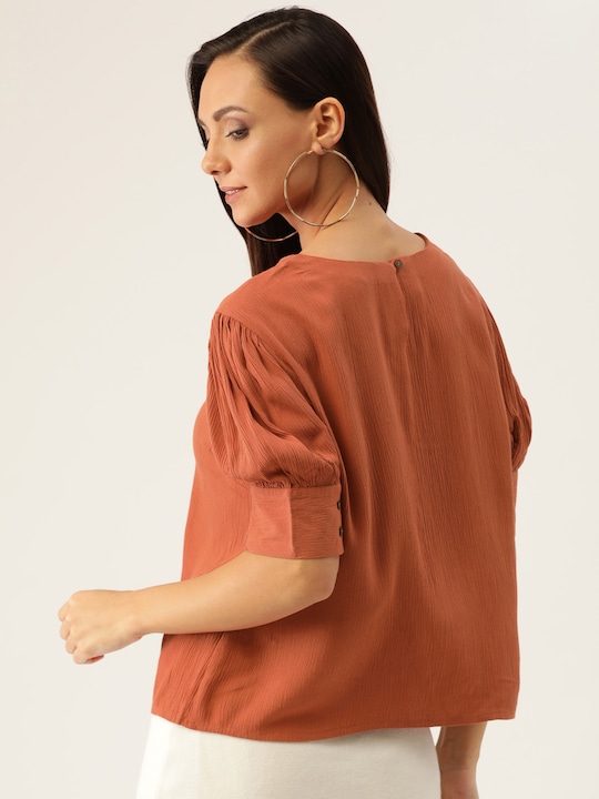 DressBerry Women Rust Orange Solid Top