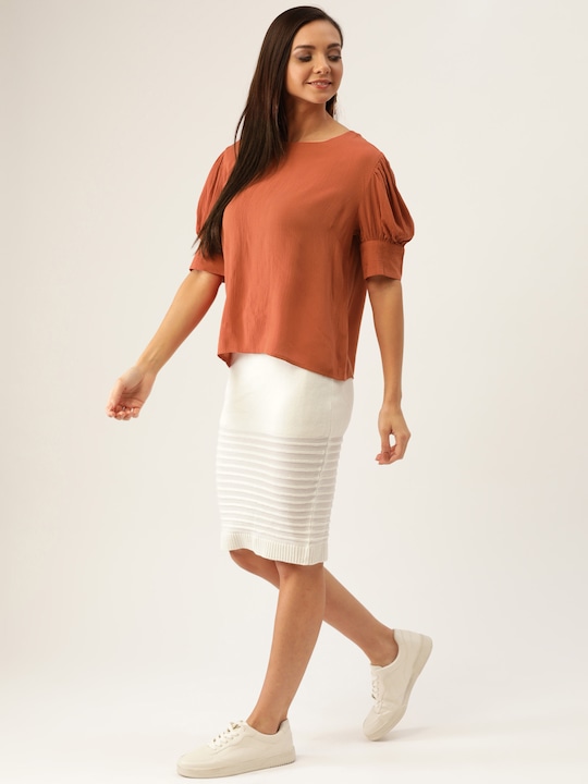 DressBerry Women Rust Orange Solid Top