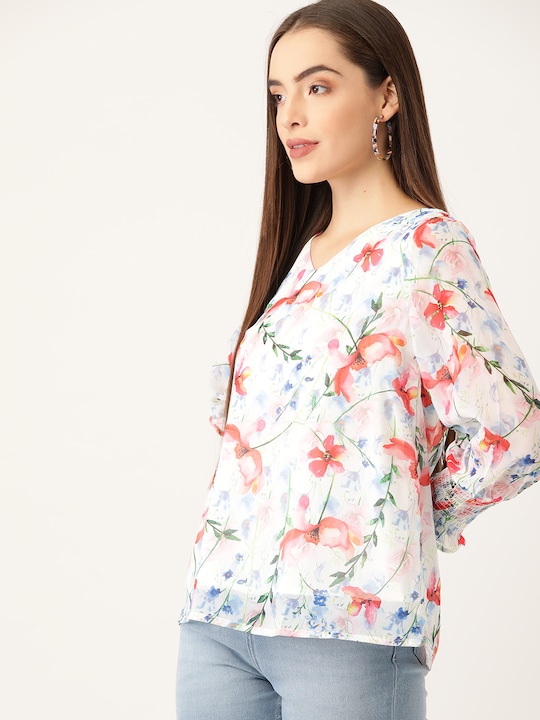 Moda Rapido Floral Puff Sleeves Smocked Regular Top