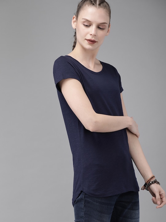 Roadster Women Solid Round Neck Pure Cotton T-shirt