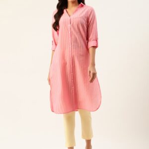 All About you Women Striped Shawl Neck Pathani Kurta