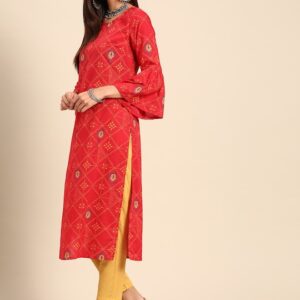 Anouk Women Printed Pure Cotton Bell Sleeves Straight Kurta