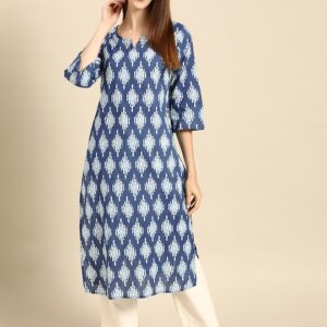 Anouk Women Printed Cotton Indigo Kurta