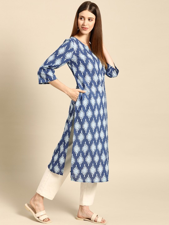 Anouk Women Printed Cotton Indigo Kurta