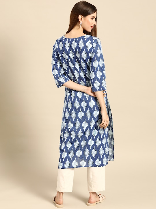 Anouk Women Printed Cotton Indigo Kurta