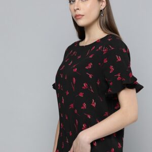 Chemistry Floral Printed Top with Ruffled Sleeves