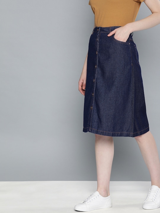 Chemistry Blue Denim Straight Pure Cotton Skirt