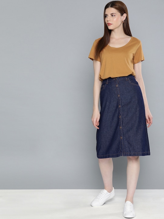 Chemistry Blue Denim Straight Pure Cotton Skirt