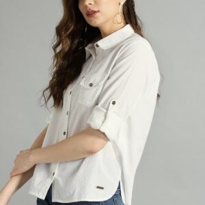 Roadster Women Self-Striped Casual Shirt