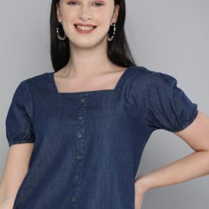 HERE&NOW Puff Sleeve Denim Regular Top