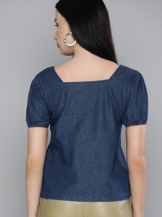 HERE&NOW Puff Sleeve Denim Regular Top