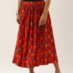 Anouk Women Red Printed Flared Midi Skirt