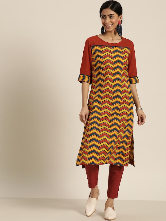 Sangria Women Chevron Printed Kurta