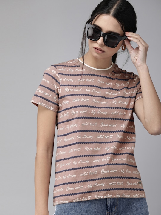 Roadster Women Printed Round Neck Pure Cotton T-shirt