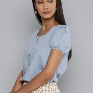 HERE&NOW Puff Sleeve Denim Regular Top