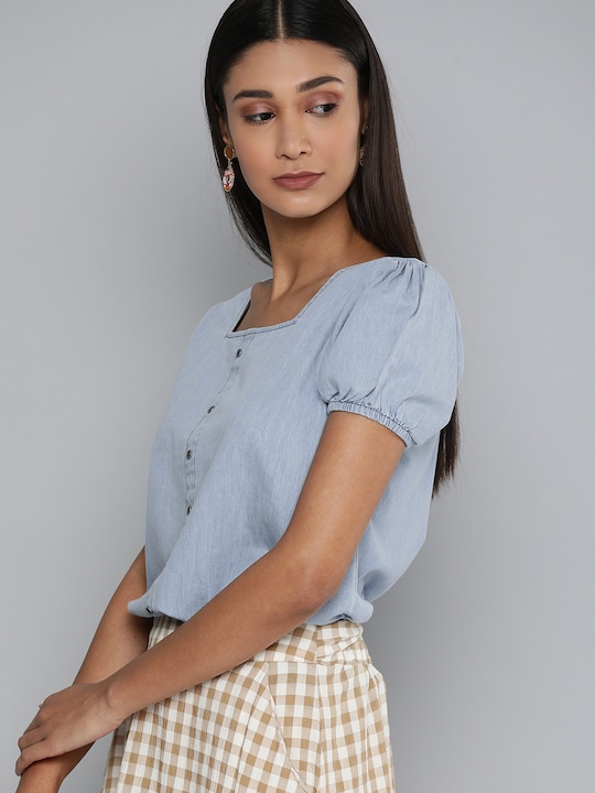 HERE&NOW Puff Sleeve Denim Regular Top