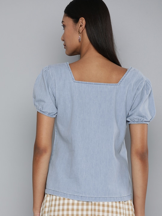 HERE&NOW Puff Sleeve Denim Regular Top