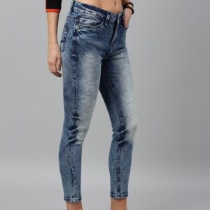 Roadster Women Skinny Fit Stretchable Acid Washed Cropped Jeans