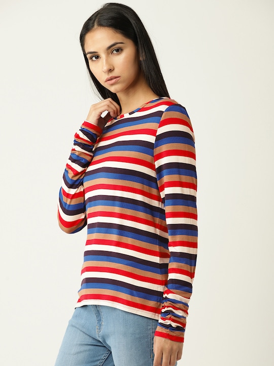 ESPRIT Women Blue & Red Striped Top