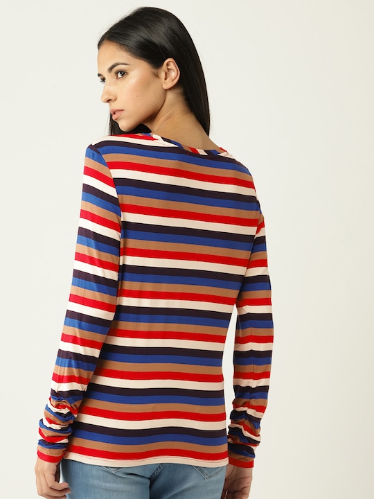 ESPRIT Women Blue & Red Striped Top