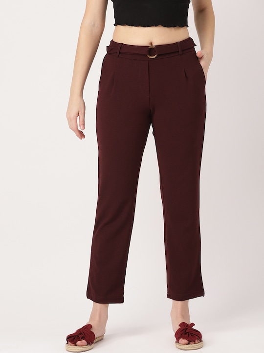 DressBerry Women Regular Fit Solid Cropped Trousers