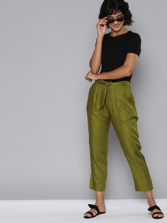 HERE&NOW Women Regular Fit Solid Cropped Parallel Trousers