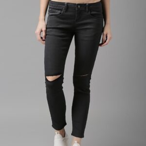 HERE&NOW Women Skinny Fit Slash Knee Stretchable Jeans