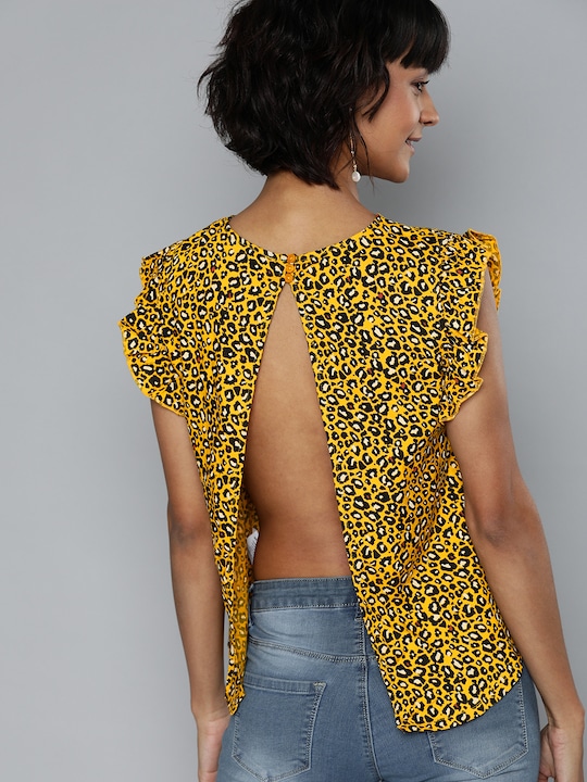 HERE&NOW Women Animal Printed Styled Back Top