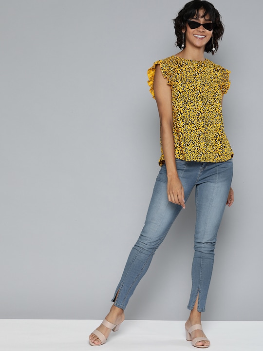 HERE&NOW Women Animal Printed Styled Back Top