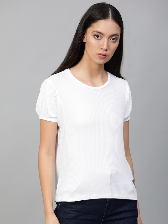 Roadster Women White Ribbed Top