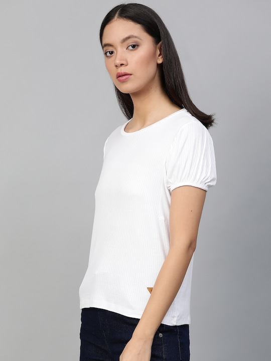 Roadster Women White Ribbed Top