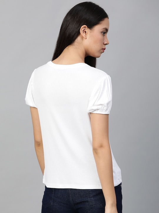 Roadster Women White Ribbed Top