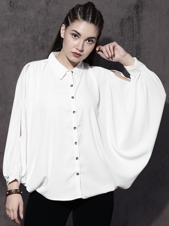 Roadster Women Batwing Slit Sleeves Boxy Shirt