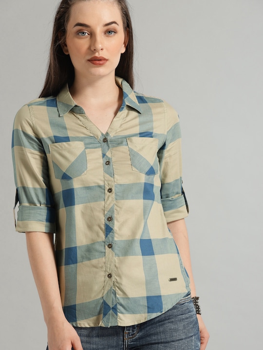 Roadster Women Slim Fit Checked Sustainable Casual Shirt