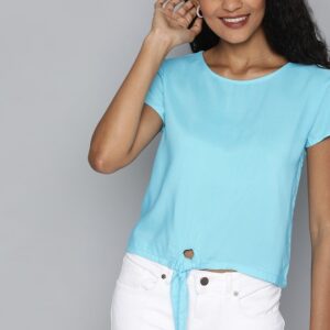 HERE&NOW Women Solid Top With Waist Tie-Up