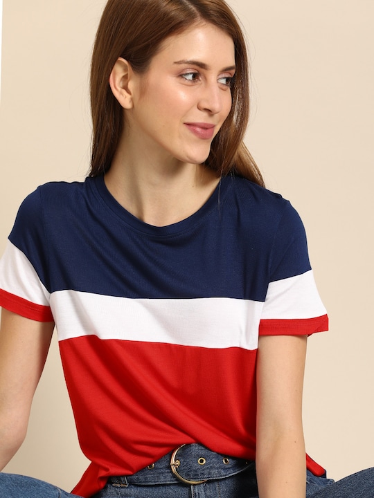 DressBerry Women Colourblocked Round Neck T-shirt