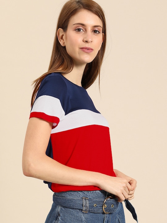 DressBerry Women Colourblocked Round Neck T-shirt