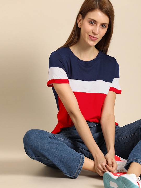 DressBerry Women Colourblocked Round Neck T-shirt