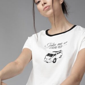 Roadster Women Pure Cotton Printed Round Neck T-shirt