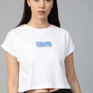 Roadster Women Solid Round Neck Boxy Cropped Top